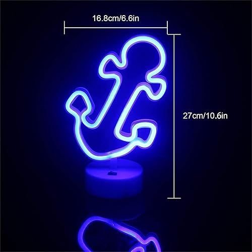 Miniatura 2 de Letrero de neón azul en forma de ancla Luz de modelado LED Letras luminosas Letrero Panel acrílico Luz decorativa de neón, 10.6x6.7 in