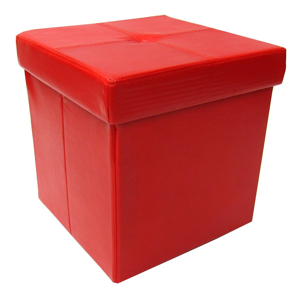 Europeware Faux Leather Foldable Ottoman, 15 x 15, RED