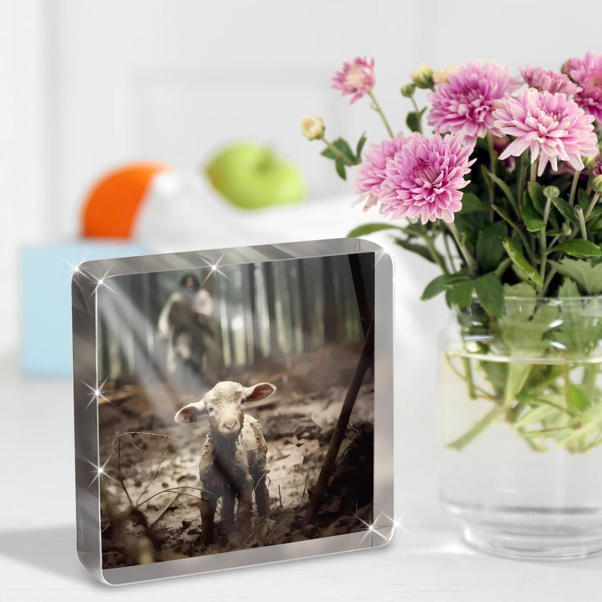 Christian Jesus and Lamb Decor,Spiritual Thank you Gifts for Women,Mom,Sister,Friends,Mother's, Female Coworker-Religious Home Decor for Birthday,Christmas,Everyday Encouragement(4"x4 inch") - Image 3