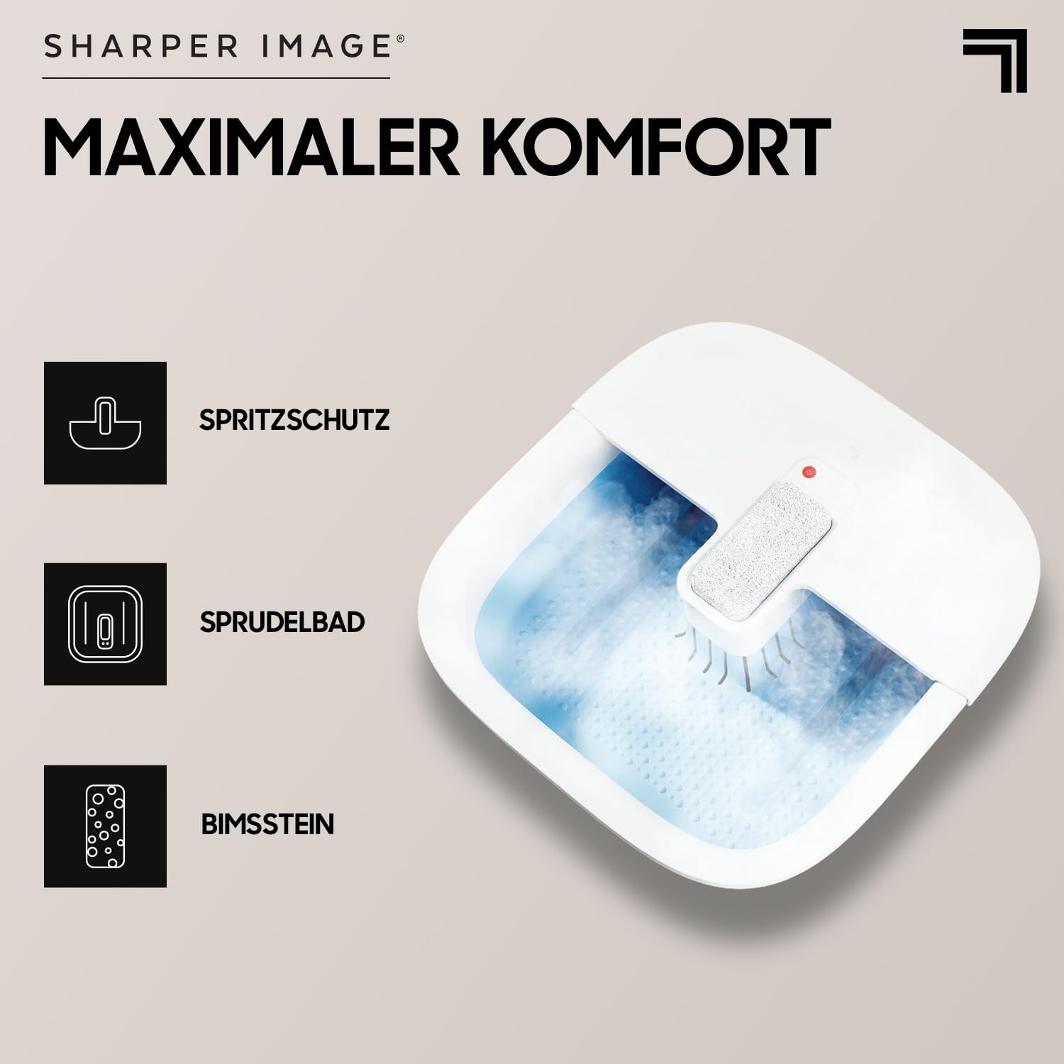 SHARPER IMAGE - Fußsprudelbad mit Massage - Wärmefunktion - Schaumbad - Massage & Entspannung - Fußreflexzonenmassage - Massagegerät für füße - Geschenk für Frauen - Geschenk für Männer