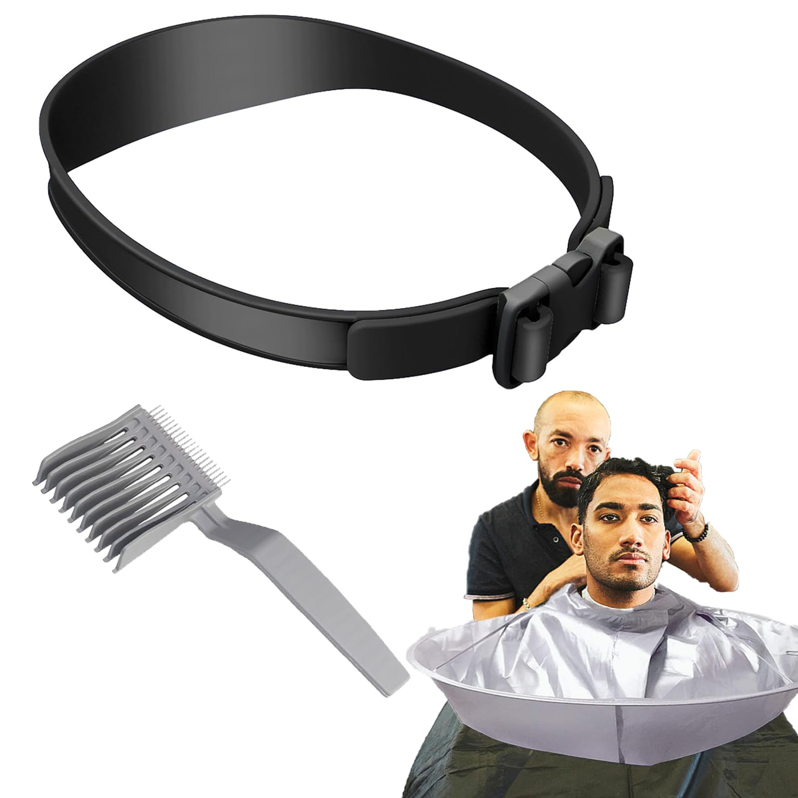 PIMXL - Pack de Capa de Peluquería con Peine de Posicionamiento Curvo, Plantilla de Corte de Pelo de Silicona, Accesorio De Peluquería Profesional para el Uso Doméstico el Hogar Peluquería Salón