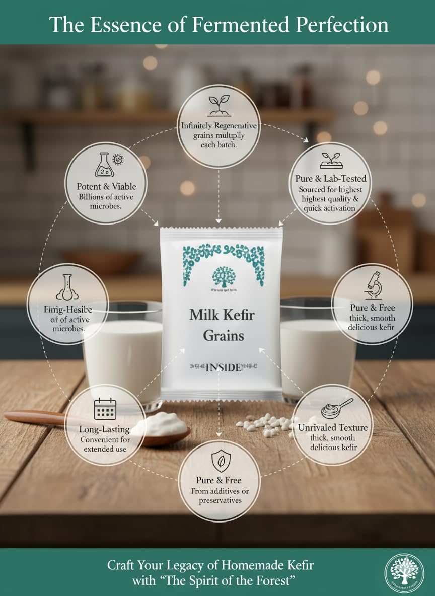 Original Milk Kefir Lebanese Starter COMPLETE SET w/ Grains - Active Probiotic Starter Cultures Easy Care Culture Bulgaros De Leche Reusable NO Loss Of Nutrients Natural, Non GMO, Gluten Free HomeMade