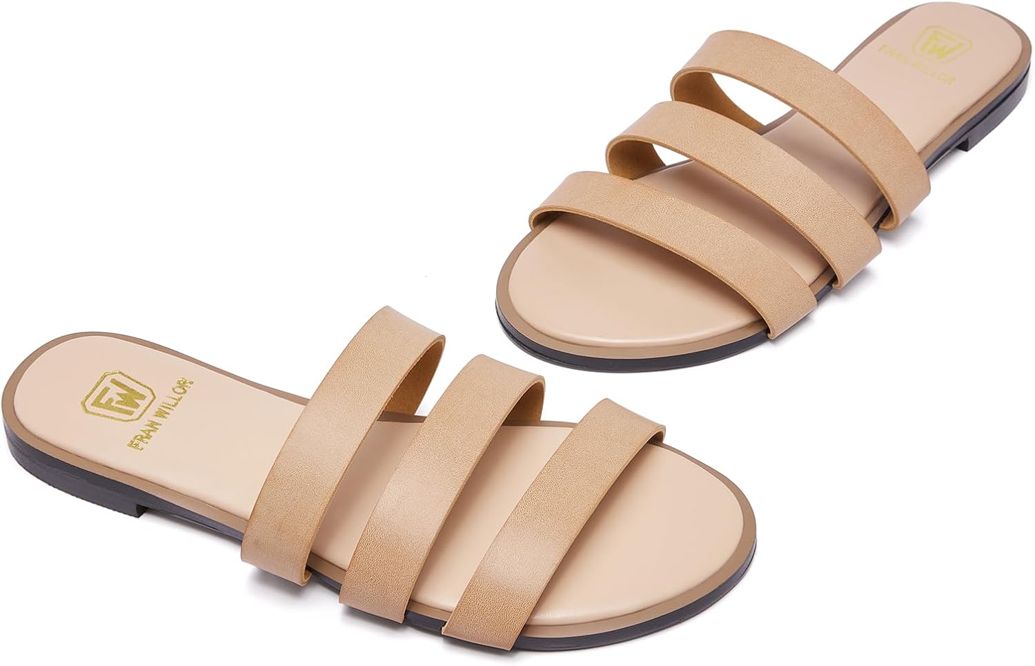 Women's Flat Sandals Dressy Open Toe Round Toe Slide Sandals Comfortable Casual Beach Slip on Slippers for Summer - Image 5