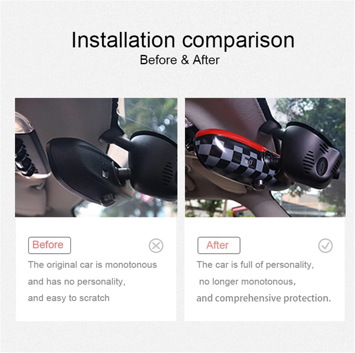 Inside Interior Rearview Mirror with Anti-Dazzle ABS Plastic Cover Caps Trim UK Black Jack Compatible with Mini Cooper JCW ONE F54 Clubman F55 Hardtop F56 Hatchback F57 Covertible F60 Countryman