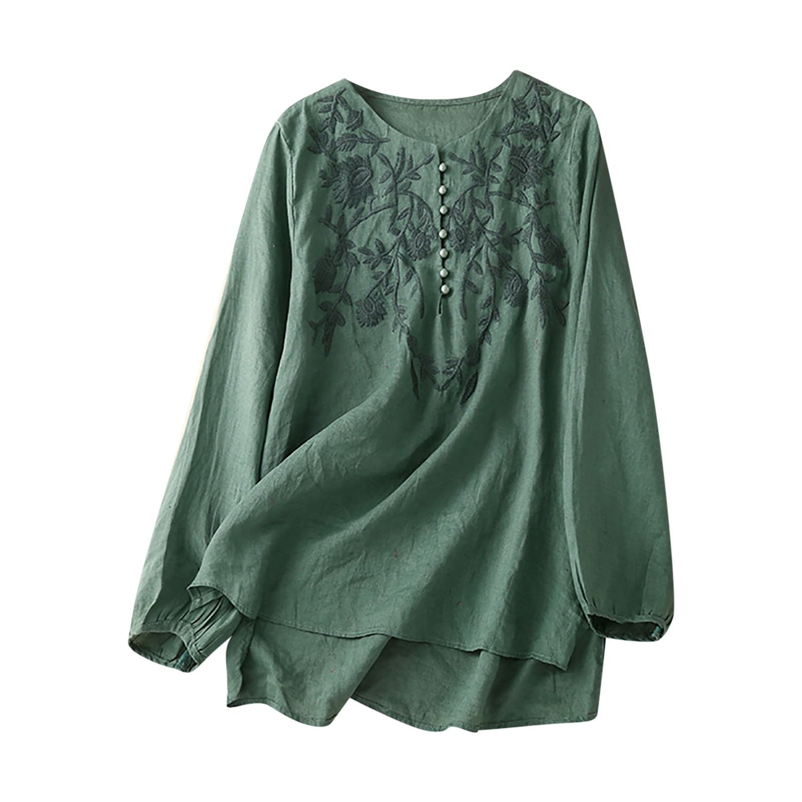 Polka Dot Tops For Women Plus Size Linen Tops Summer 3/4 Sleeve