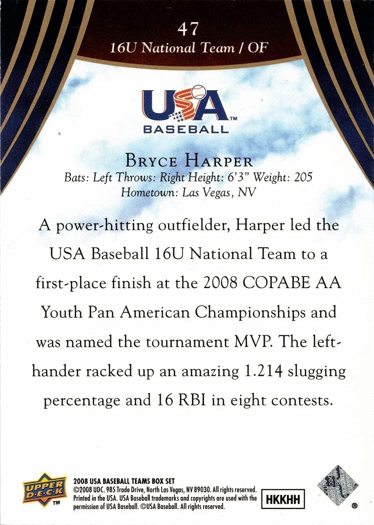 2008 Upper Deck USA Baseball #47 Bryce Harper Pre-Rookie Card