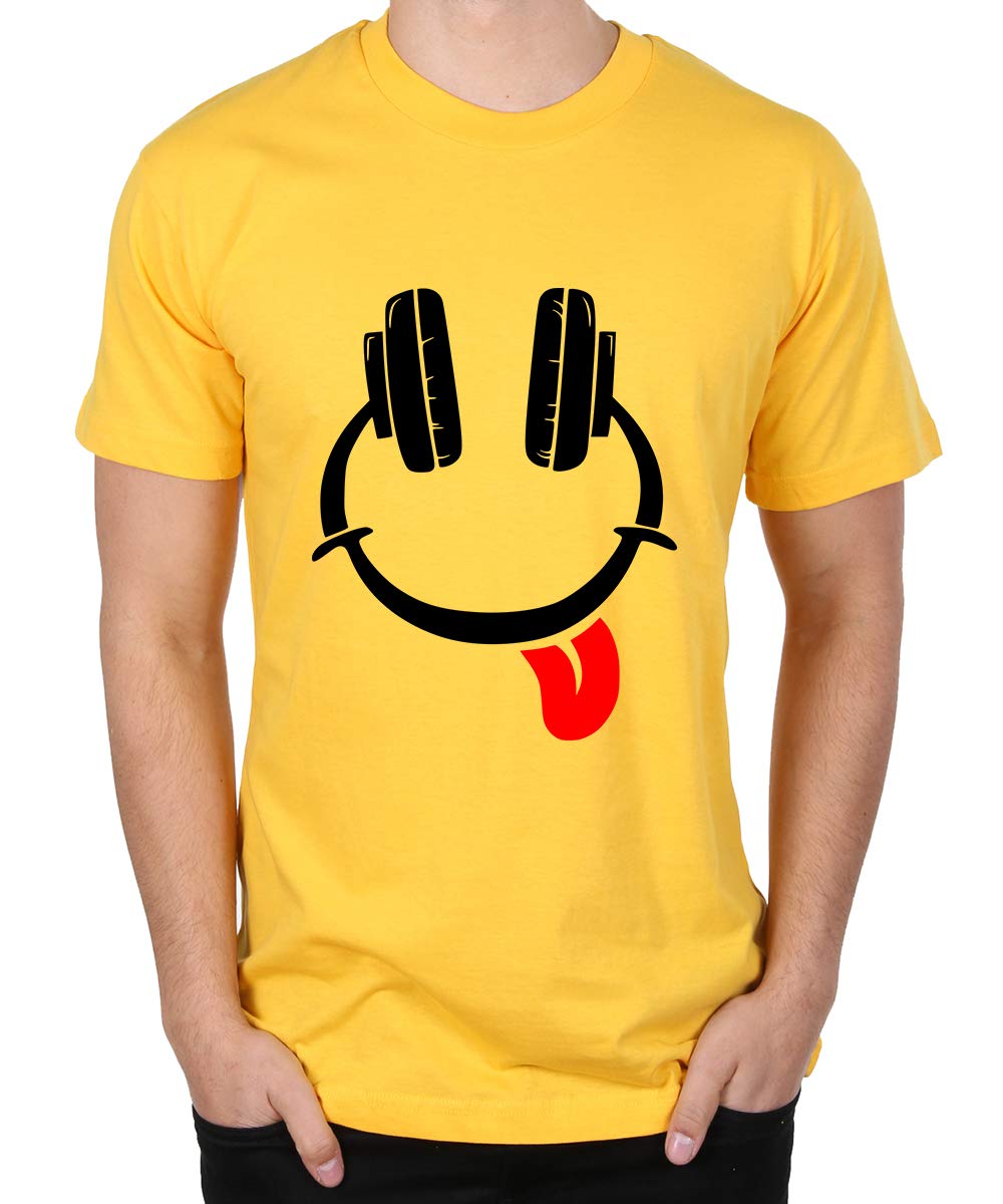 Men's Cotton Printed T-Shirt -Music Smiley | 100% Cotton | Half Sleeves | Regular Fit | Printed | Round Neck | Graphic T Shirt