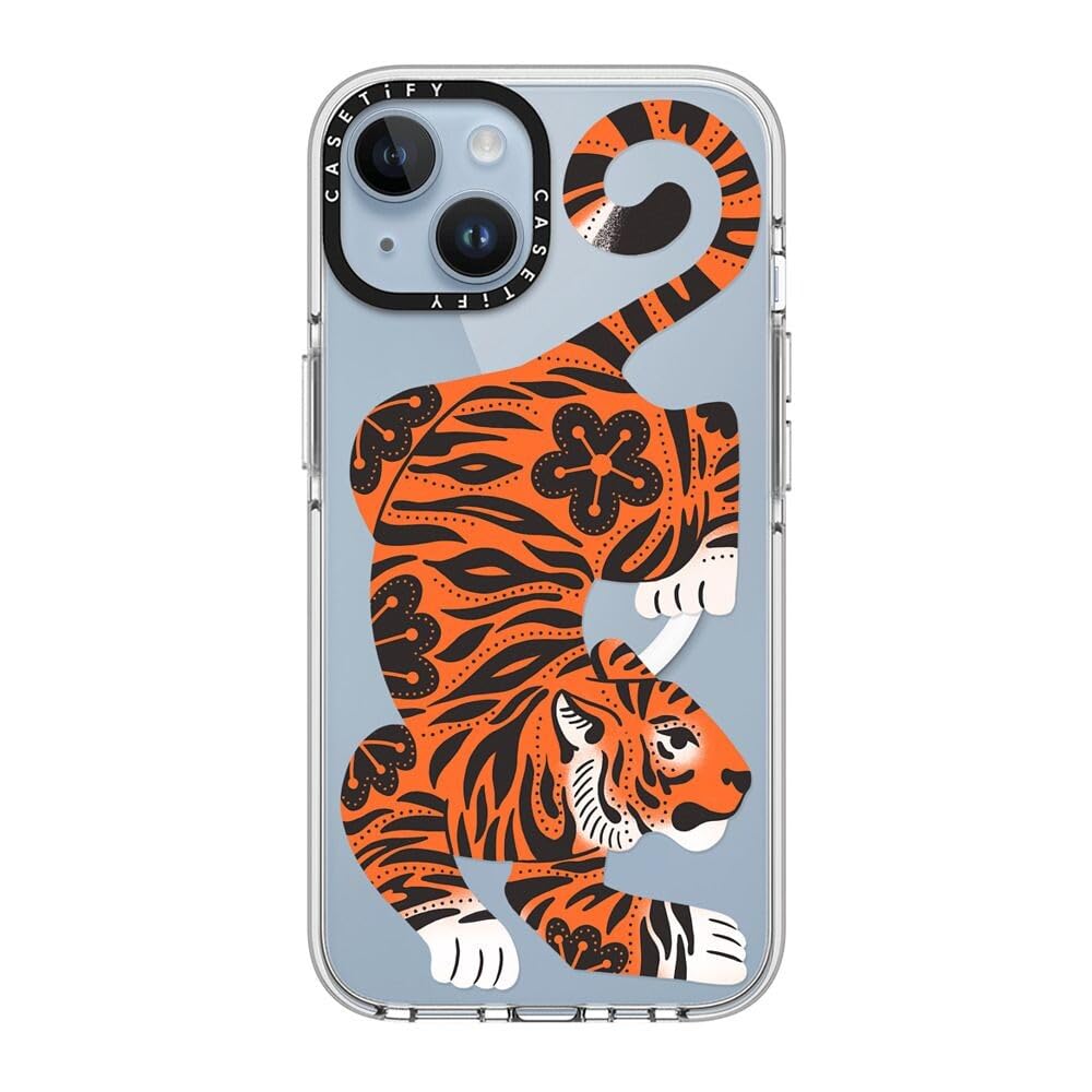 CASETiFY Transparente Schutzhülle für iPhone 14, vergilbt nicht, 2 m Fallschutz, kompatibel mit Magsafe, Fierce Tiger, transparent