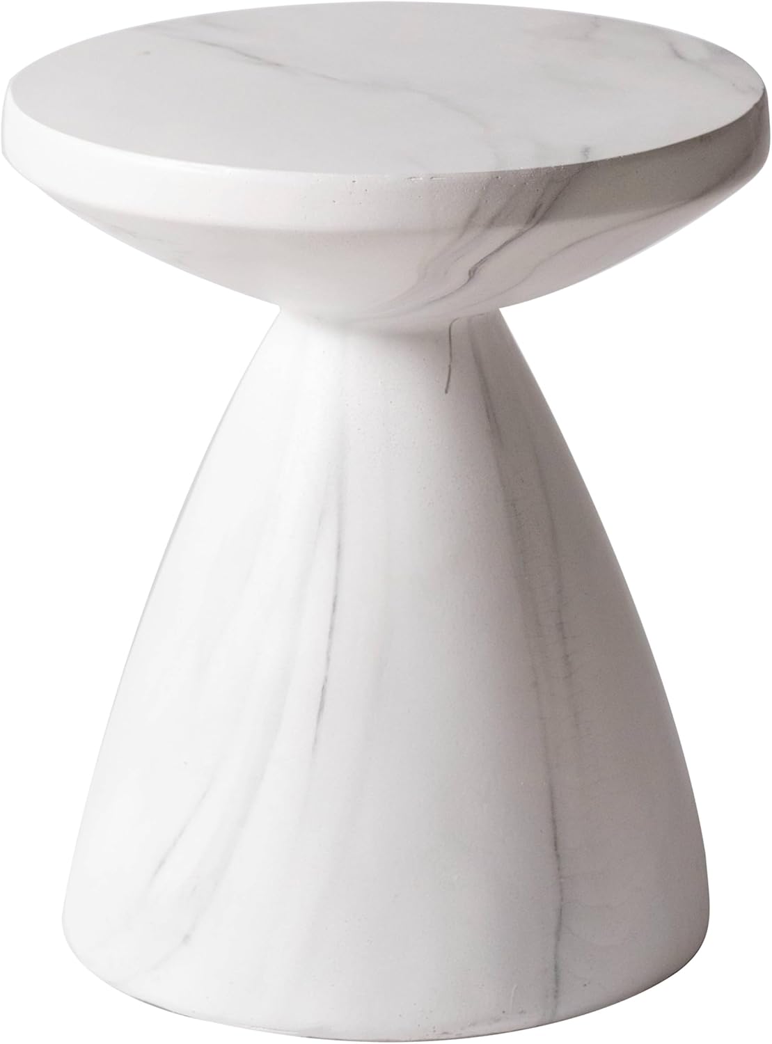 LeisureMod Modern Side Table Lightweight Fiberstone Top 20" Round Accent Table and Hourglass Pedestal Base for Outdoor or Indoor Dune Series in White