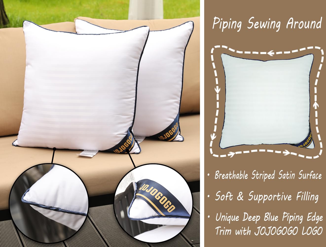 Decoración Jardín Crema JOJOGOGO Juego 2 Fundas Cojín 18x18' -  Impermeables, Color Crema Con Ribete Blanco, Para Exteriores Fundas  Repuesto Patio, image size:1322x1001