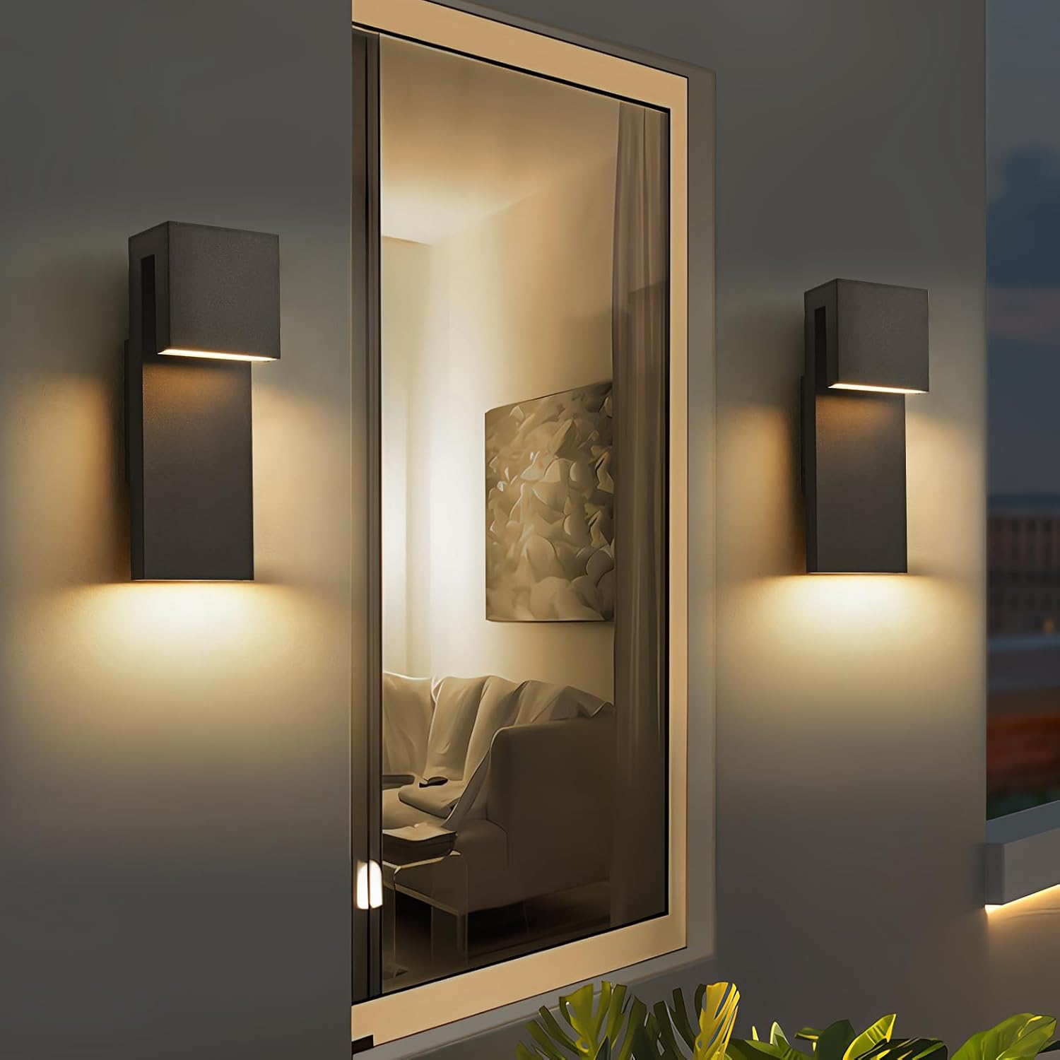 Outdoor Wall Light 13.8in Ip65 Waterproof Black LED Wall Sconce Modern Outdoor Lights 3000k 12W Wall Mount Lighting Fixture Rectangular for Living Room Bedroom Bedside Garden Wall Sconces 2 Pack