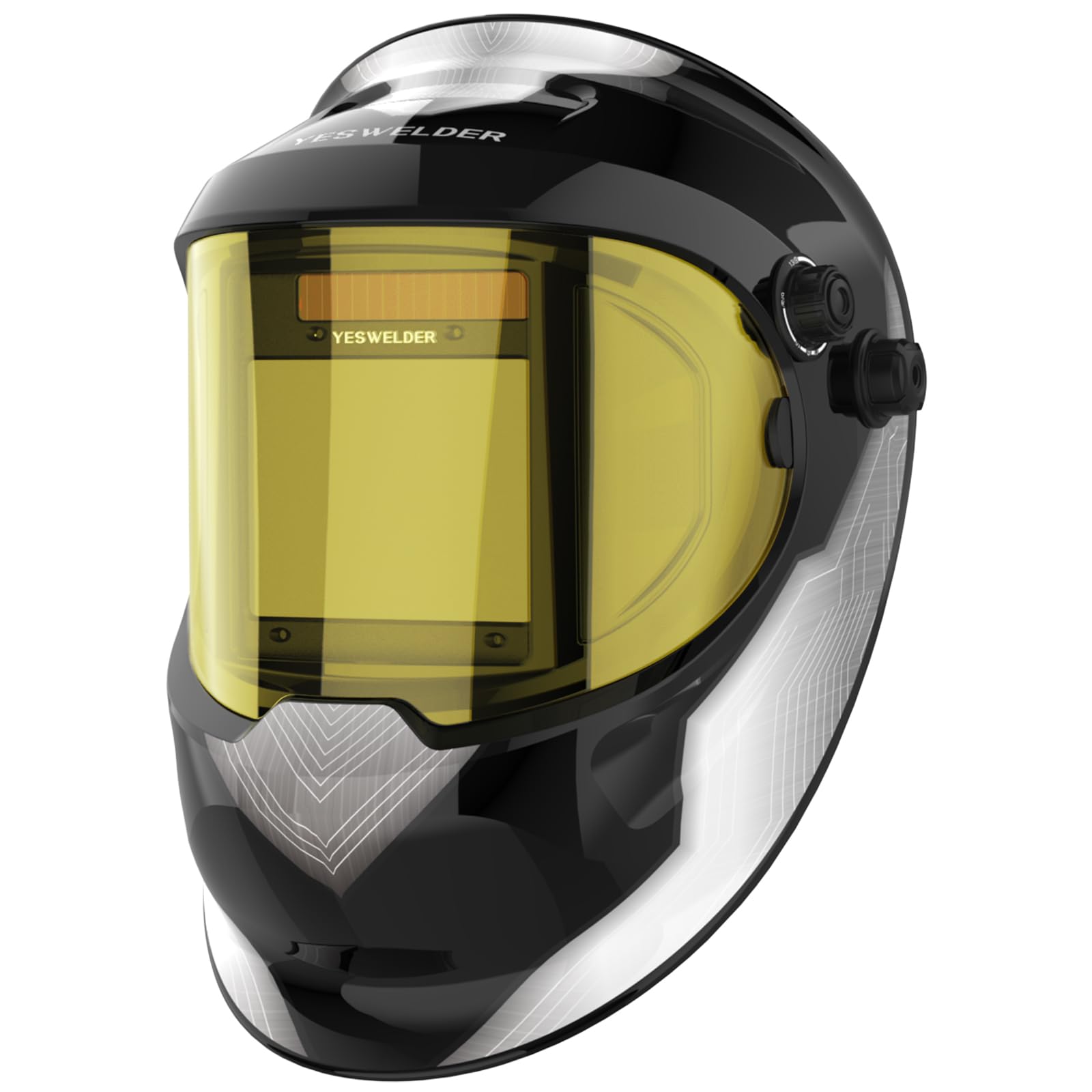 Large Viewing True Color Solar Powered Auto Darkening Silver Welding Helmet with SIDE VIEW, 4 Arc Sensor Wide Shade 4/5-9/9-13 Welder Mask for TIG MIG ARC Grinding Plasma LYG-Q800D-A