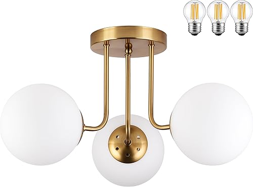 Miniatura 20 de KoKo&Yukina Lámpara de techo de 6 luces de mediados de siglo, moderna lámpara de techo semiempotrada, accesorio de lámpara de techo globo, lámpara 6