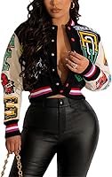 Hotheart Women's Ribbed Long Sleeve Graffiti Print Button Casual Baseball Jacket Outwear