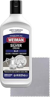 Weiman Silver Cream Cleaner 3-in-1, Anti-Tarnish Technology, Safely Clean, Polish, Shine & Restore, Removes & Prevent Tarnish, 8 Oz with Jewelry Polishing Cloth