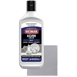 Weiman Silver Cream Cleaner 3-in-1, Anti-Tarnish Technology, Safely Clean, Polish, Shine & Restore, Removes & Prevent Tarnish, 8 Oz with Jewelry Polishing Cloth