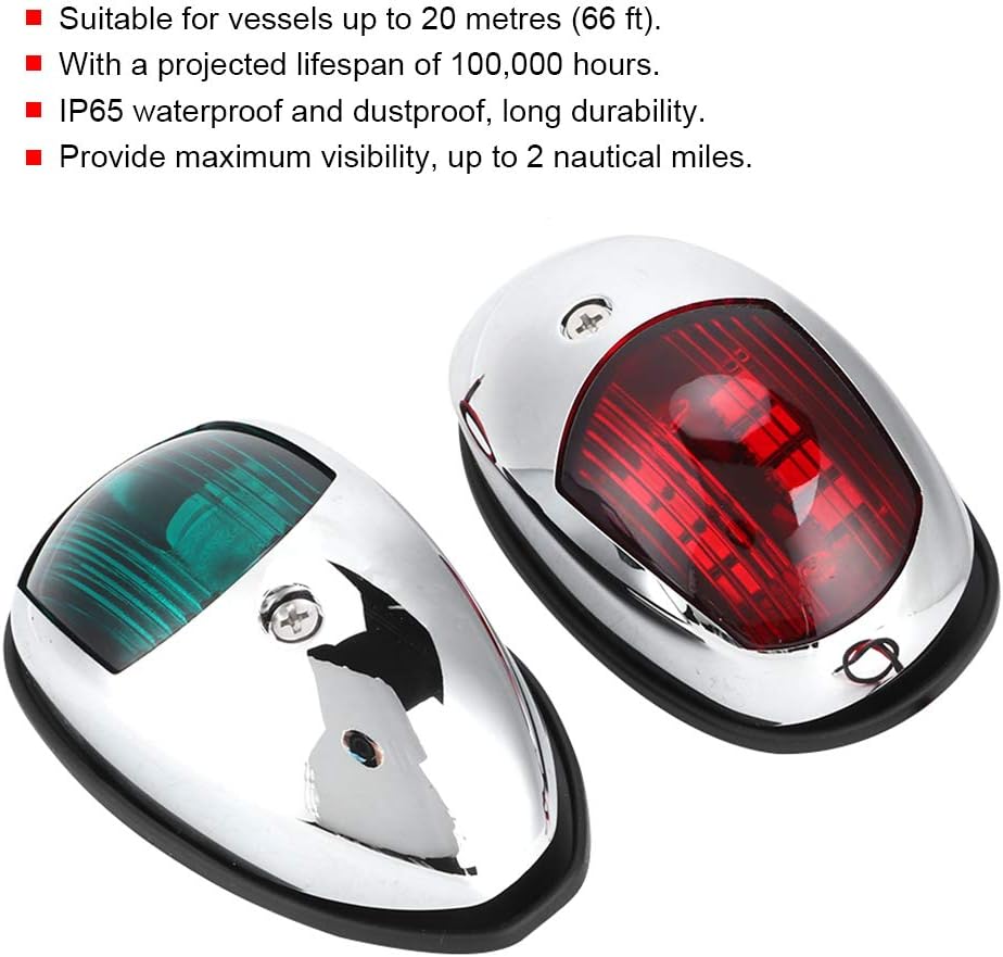 Qiilu Leds Boat Navigation Lights Stern Lights for Boats led 12V LED Marine Navigation Light Waterproof Green Starboards Red Port Lamp Side Mount for 20m Boat Maximum