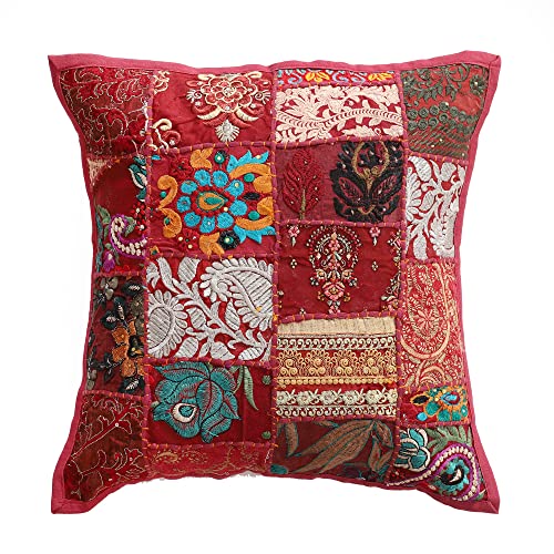 Image of Ravaiyaa - Attitude is everything Set Of 2 PC Home Sofa Decor Cotton Cushion Cover, Handmade Khambadiya Patchwork Pillow Case, Embroidery Cushions