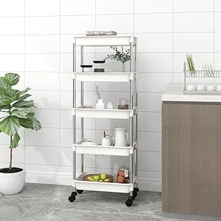 WSJHUHK Home-Trolleys,Carros de cocina y comedor, carrito de cocina de 5 niveles, color blanco, 42 x 29 x 128 cm, hierro y ABS