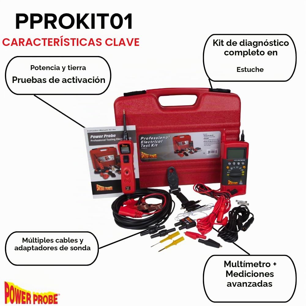 Power Probe PPROKIT01 Kit Comprobador de Circuitos Eléctricos para Automoción Incluye Power Probe 3 y Multímetro PPDMM Cat.IV y Accesorios