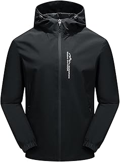 UnoSheng Softshell Jacket Men's Plain Regular Fit Rain Jacket Men's Waterproof Breathable with Hood Lightweight Outdoor Jacket Functional Jacket Transition Jacket Windproof for Hiking Running Sports