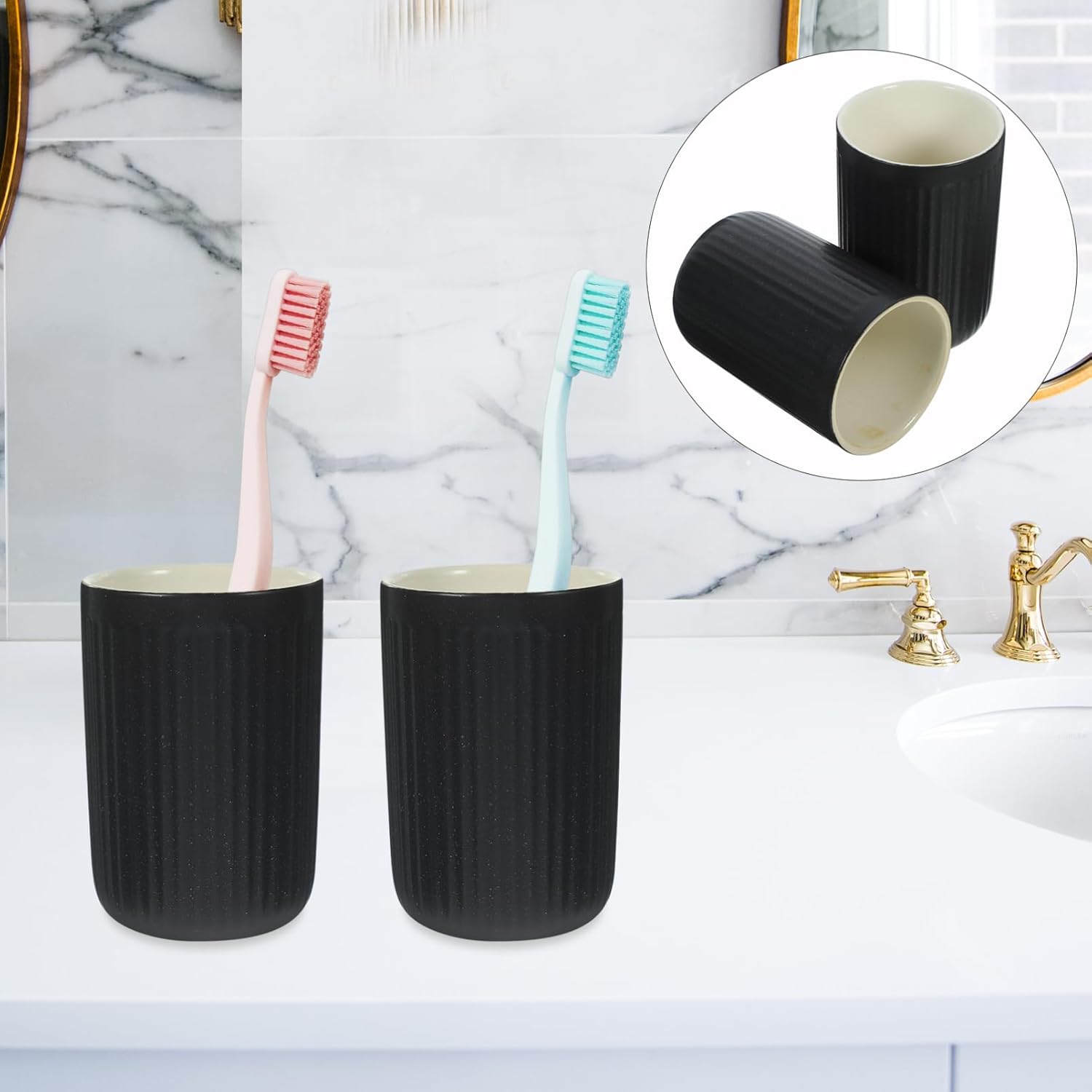 6pcs Vintage Toothbrush Cup Reusable Bathroom Drinking Tumbler for Mouthwash Home Use for Hotels and Guesthouses