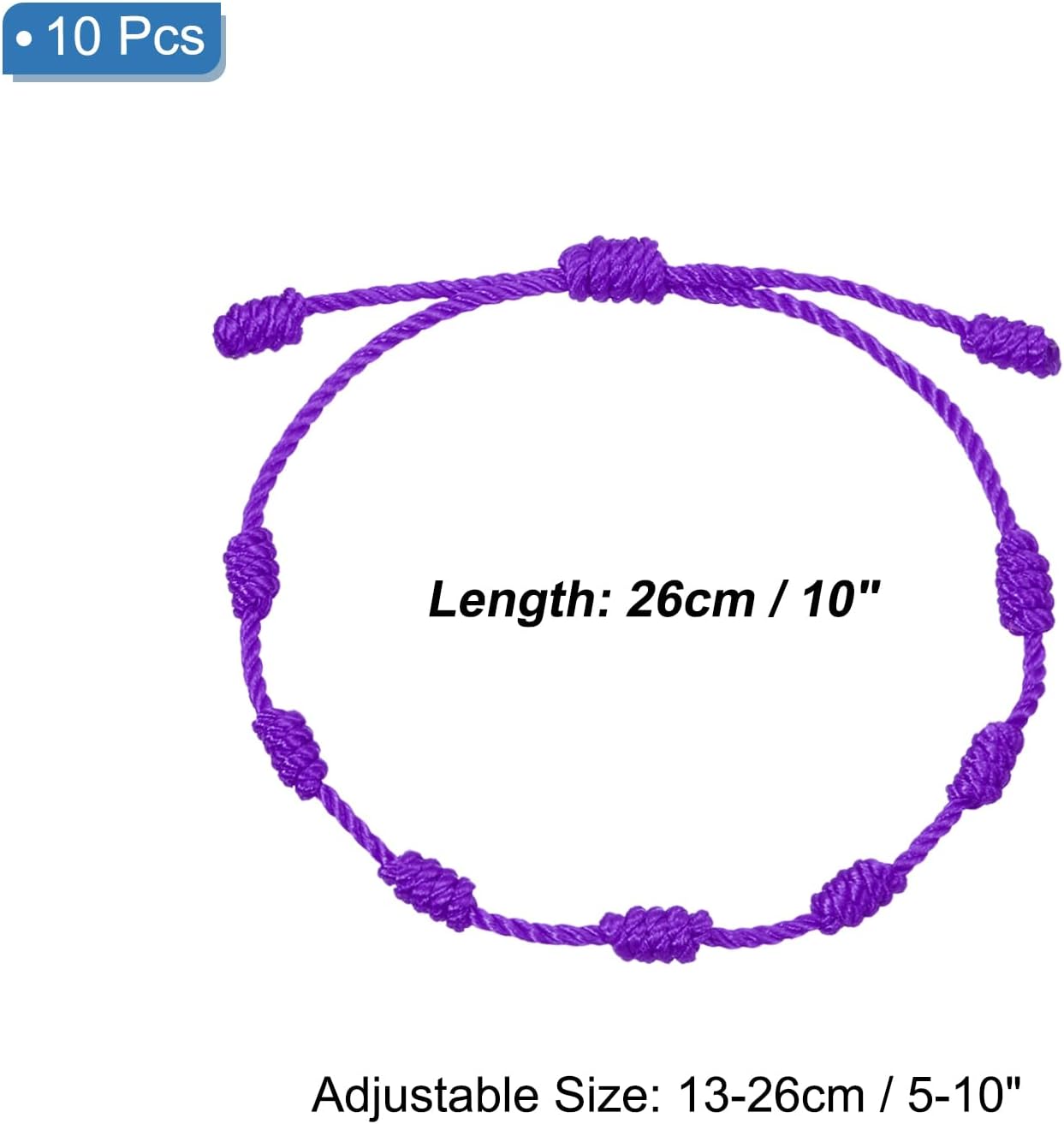 PATIKIL 10 Pcs Adjustable Cord Bracelet String, 7 Knot Good Luck Cord Handmade Braided String Protection for Women DIY DIY Wrist Jewelry Making, 13-26cm Long