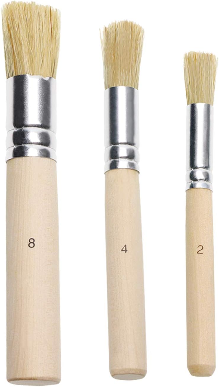Wooden Stencil Brush Set 3Pcs Natural Bristle Template Paint Brushes for Acrylic Oil Watercolor Art Painting on Wood Wall Paper and Crafts Project DIY