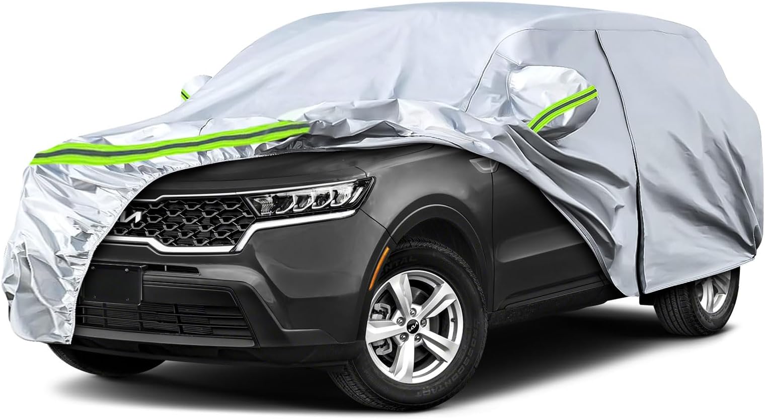Waterproof Car Covers Replace for 2009-2025 Kia Sorento, 6 Layers Silver All Weather Car Cover with Zipper Door & Windproof Bands for Snow Rain Dust Protection