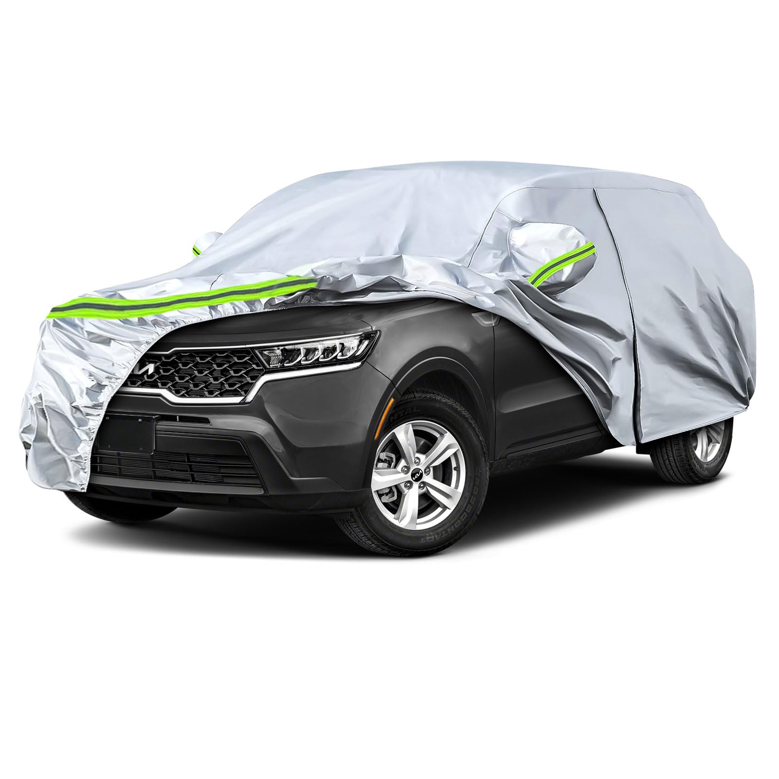 Waterproof Car Covers Replace for 2009-2025 Kia Sorento, 6 Layers Silver All Weather Car Cover with Zipper Door & Windproof Bands for Snow Rain Dust Protection