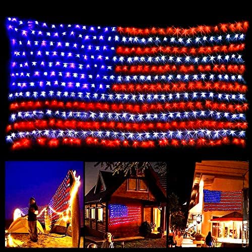 Qulist 4th of July Decorations, 420 LED 24V Plug in Red White and Blue American Flag Net Lights, Waterproof Patriotic Lights for Outdoor Indoor Independence/National/Memorial Day, Christmas Decor