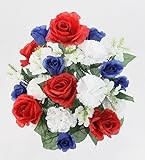Admired By Nature ABN1B018-RD-WT-BL Artificial Spring Flower Bush 24 Stem Rose/Carnation Patriotic F
