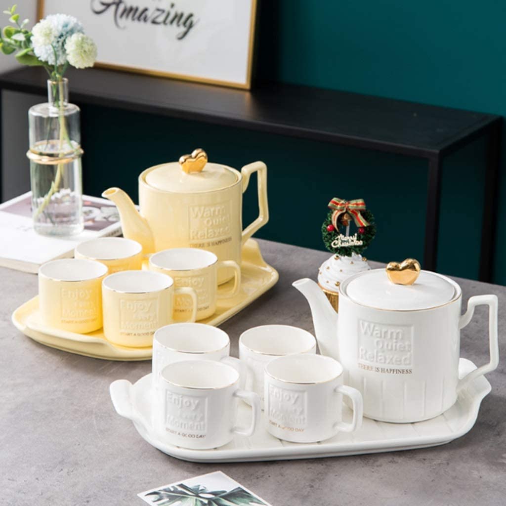 Serwis Do Kawy Na Przyjęcie 6 Sztuk Styl Skandynawski Zestaw Do Herbaty Ceramiczne Naczynia Picia Popołudniowa Herbata Kubek Czajnik Z Zestawem Tacy Filiżanek Popołudniowa(Yellow)