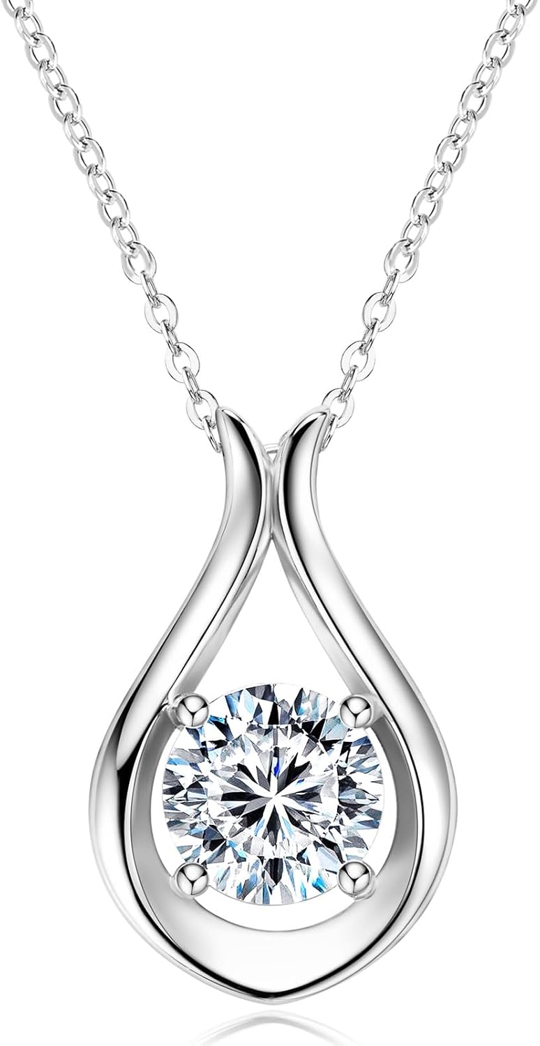 2CT Solitaire Infinity Pendant Necklace, 925 Sterling Silver with D Color Moissanite, Adjustable 18"+2" Chain for Women, Elegant Jewelry Gift for Wife, Mom