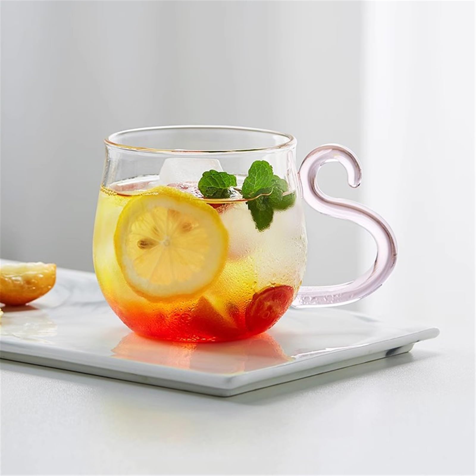 Trinkglas Transparenter, doppelwandiger Kaffeebecher mit Deckel, 473 ml (16 oz), niedlicher, katzenförmiger Borosilikatglasbecher rosa Henkel