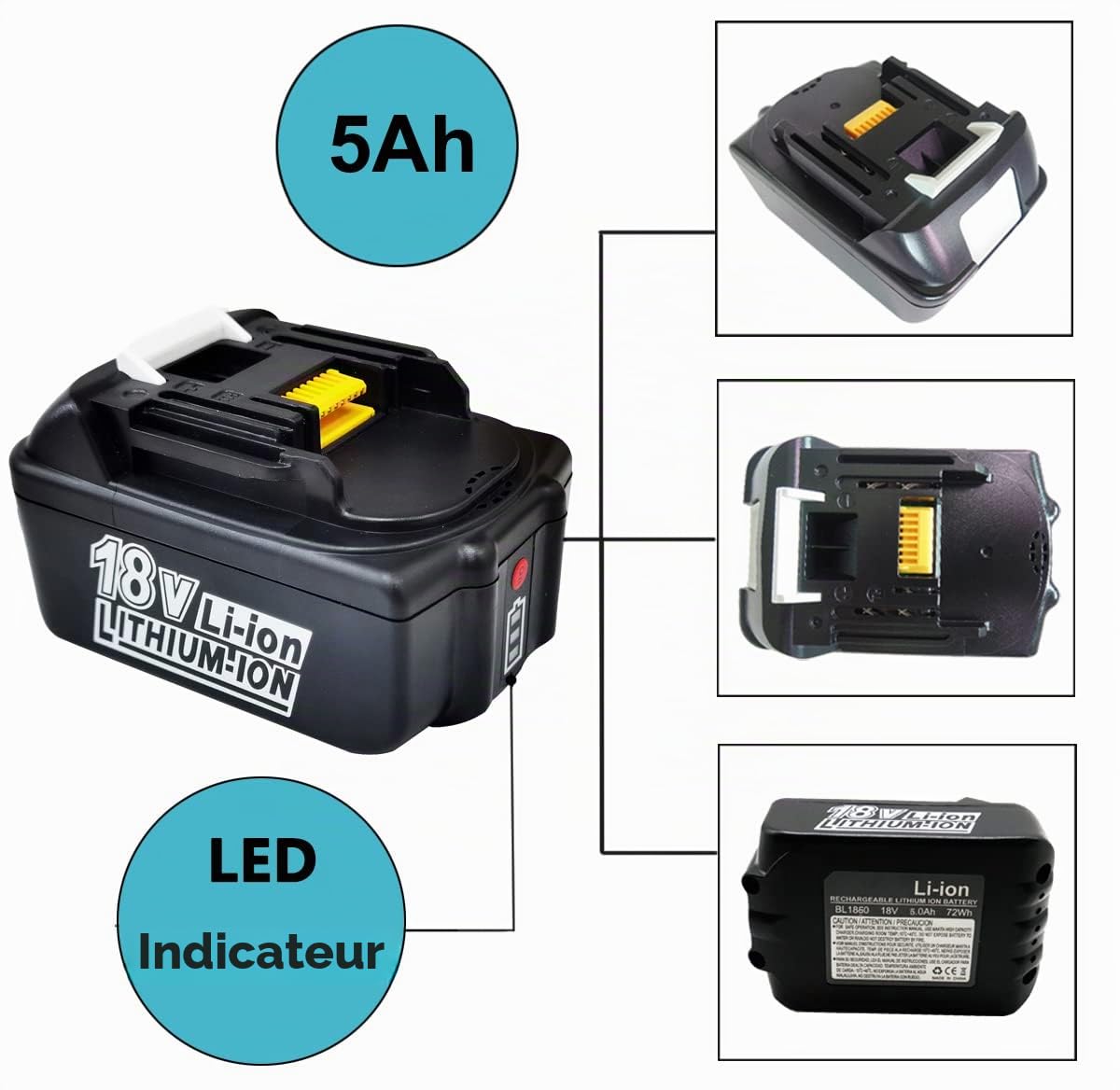 18V Chargeur avec Batterie 5.0Ah BL1850B Remplacement pour Makita 3A Chargeur DC18RC DC18RD DC18RA pour Makita 18 Volt 5000MAH Batterie BL1850 BL1860 BL1840 BL1830 BL1820 BL1815