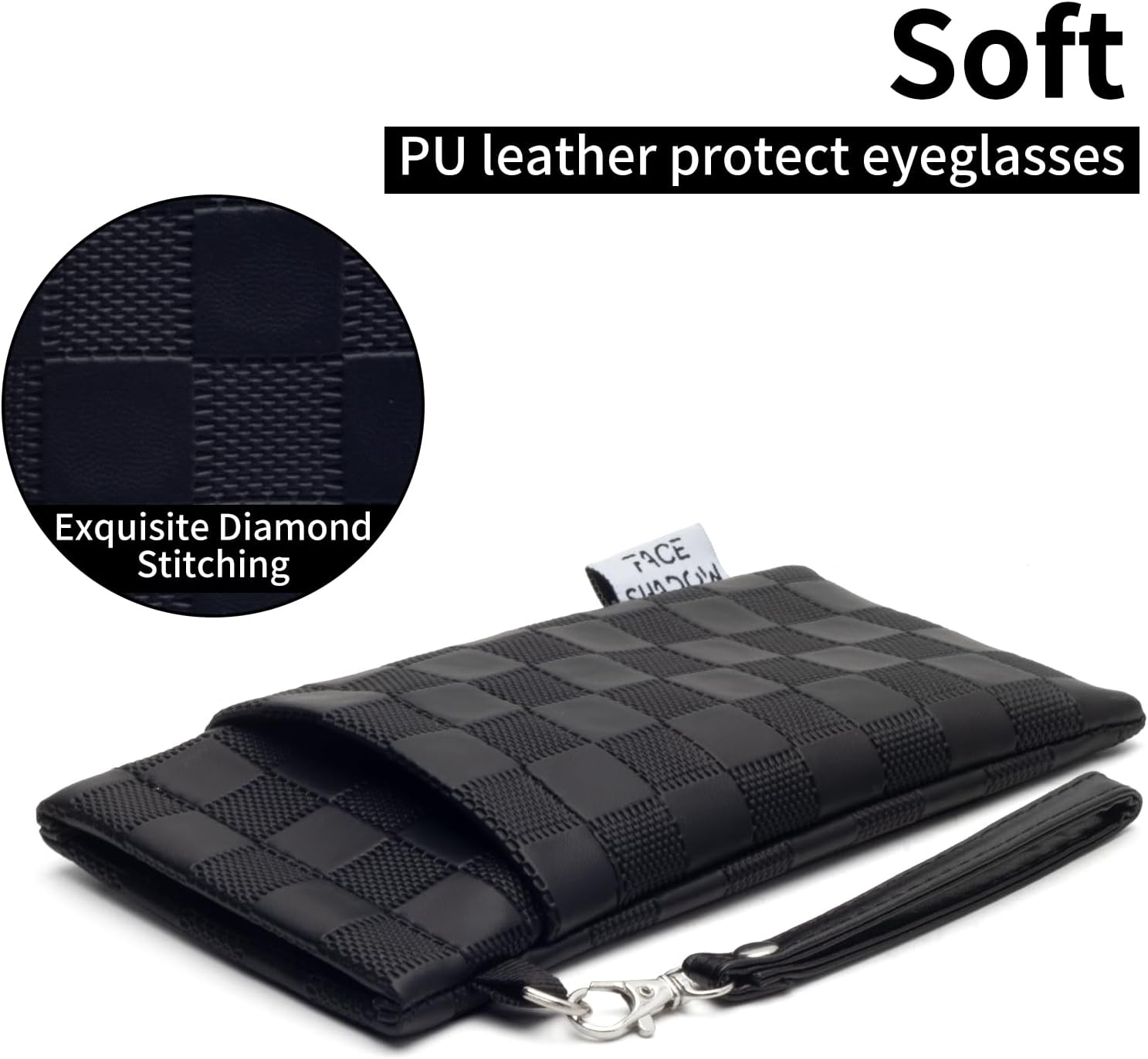 Face Shadow Double Glasses Case PU Soft Eyeglass Case For Women Men Squeeze Top Sunglasses Case With Cleaning Cloth - Image 5