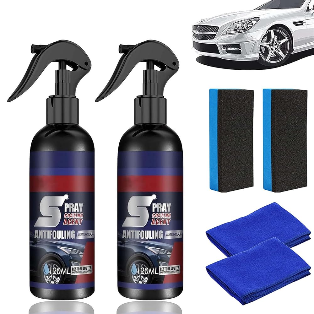 TRUNEB Multi-Functional Coating Renewal Agent,3 in 1 High Protection Ceramic Coating Nano Spray,Fast-Acting Coating Spray,Plastic Parts Refurbish Agent (2Pcs)