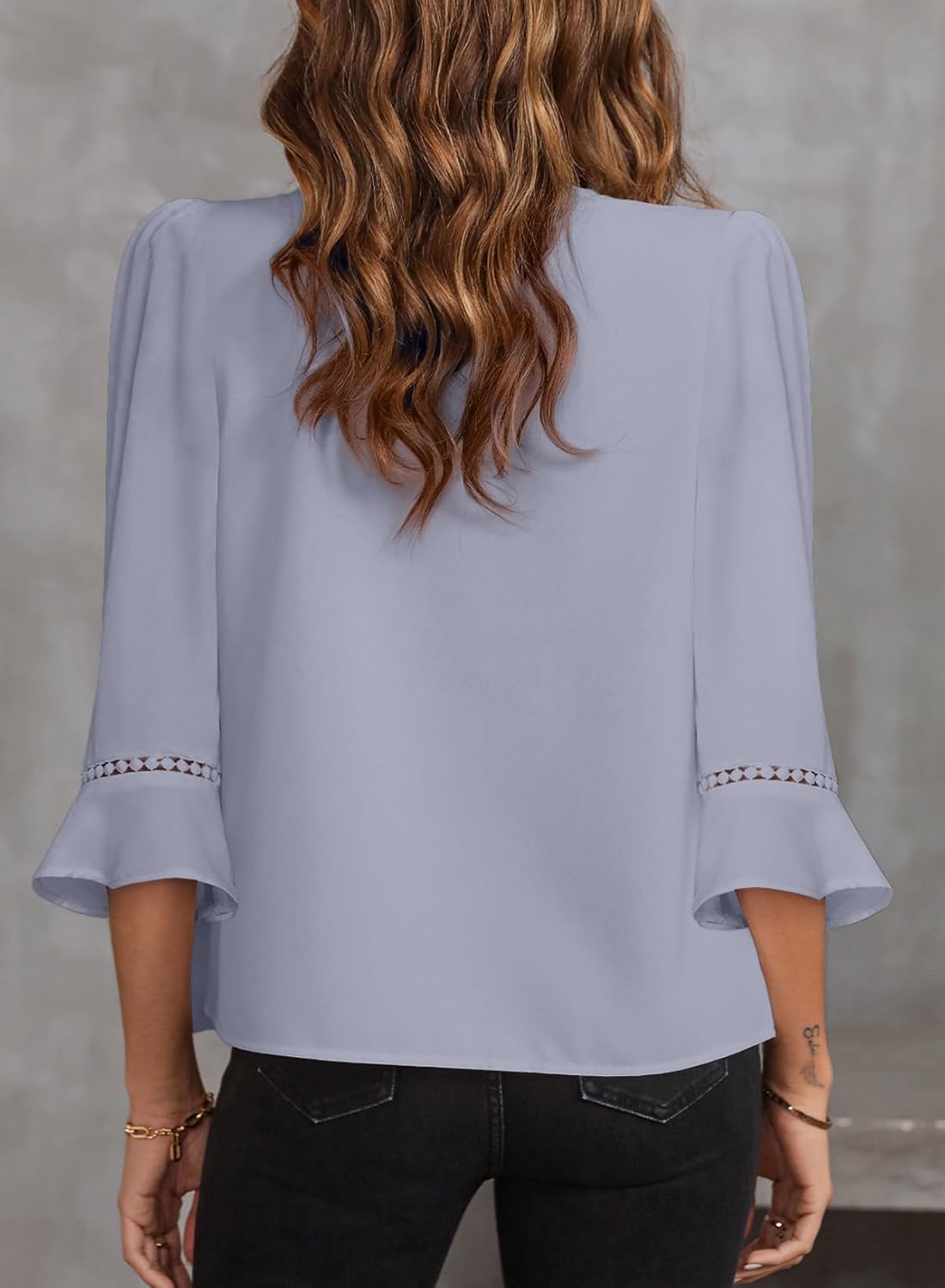 EVALESS Women's 3/4 Sleeve Tops Dressy Casual Pleated V Neck Business Work Blouses Office Shirts - Image 6