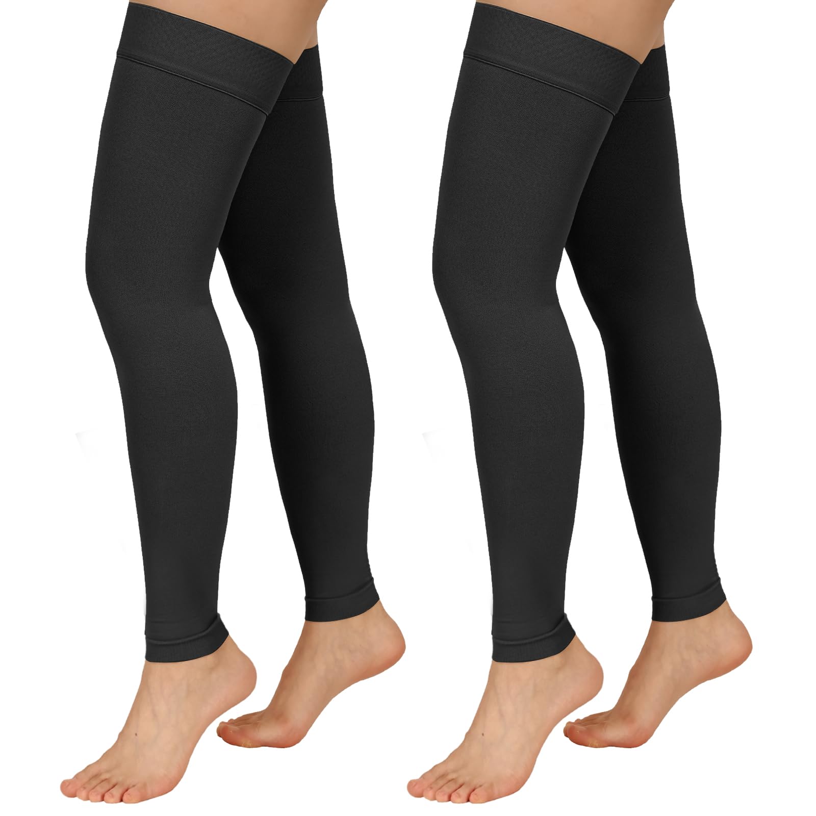 2 Pairs Compression Stockings for Women &amp; Men, 20-30mmHg Thigh High Compression Socks, Footless Medical Socks with Silicone Dot Band--Best Support for Nursing Sports Varicose Veins(Black,XXL)