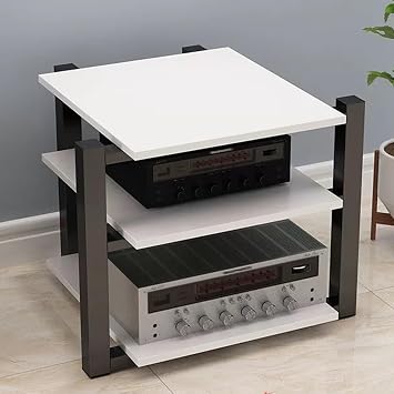 Media Stand, Entertainment Stereo Audio Rack, Modern Living Room TV Cabinet, AV Component Stereo Cabinet, Black Frame, for Office/DJ/TheaterWhite,27.5x25.5/70x65cm