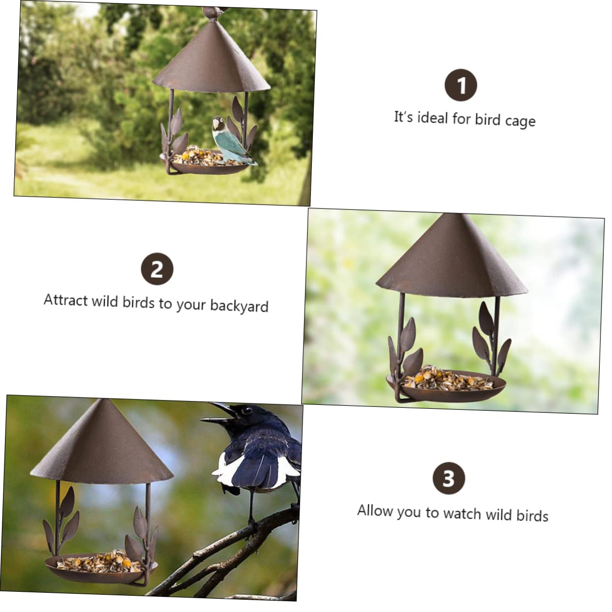 Alimentatore per Uccelli Selvatici Appeso Esterno Mangiatoia per Pappagalli in Ferro Decorativa da Giardino e Cortile