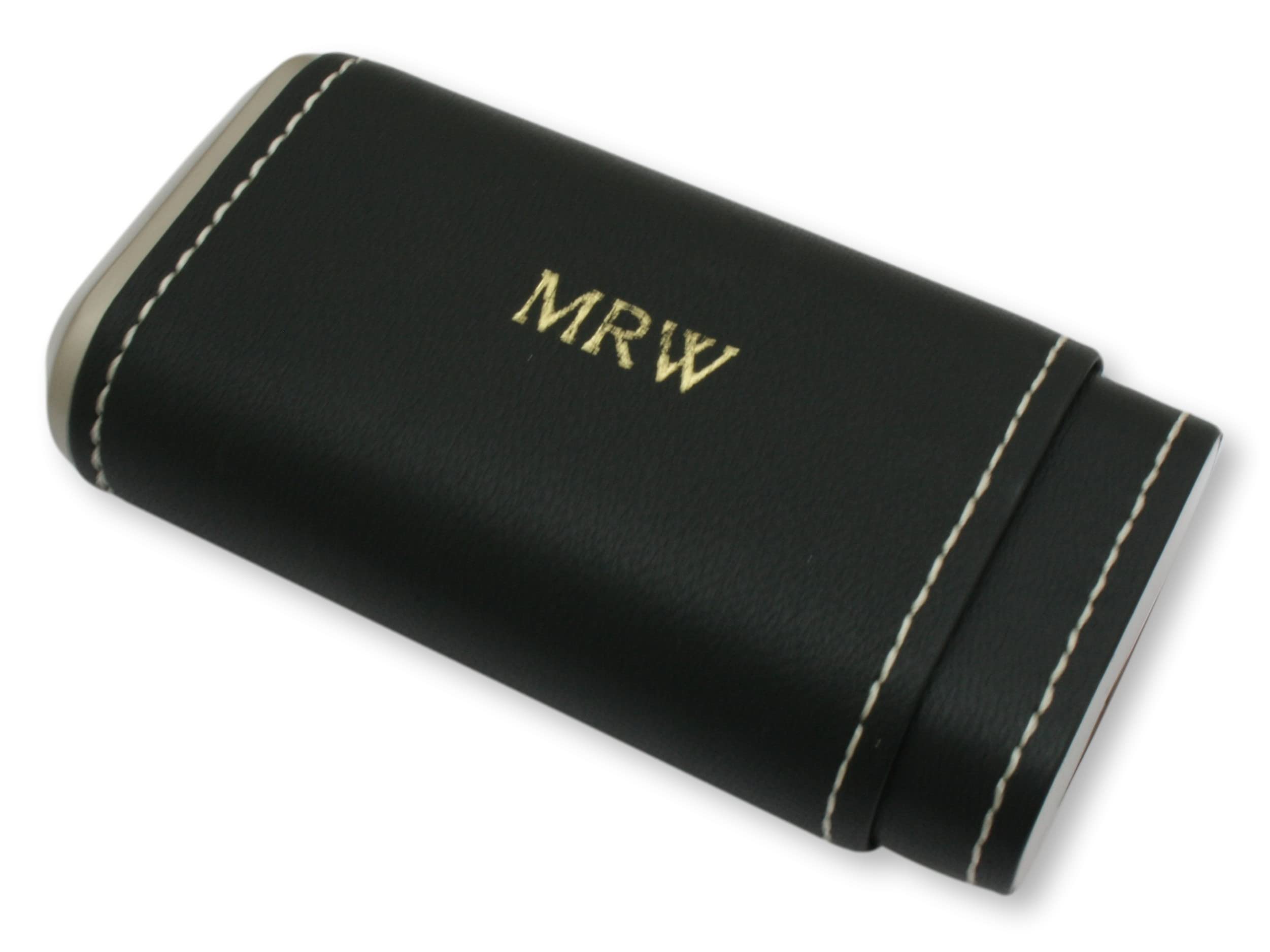 Custom Initials Cigar Tube Leather Covered Black Case With Cedar Lining In Gift Box