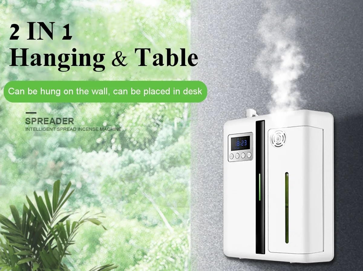 Aroma diffuser showing hanging and table placement options.