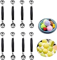 Vista 8 de Paquete de 2 cucharas de bola de helado de frutas de doble extremo, bola de melón de acero inoxidable, bolas de melón redondas lisas para sandía