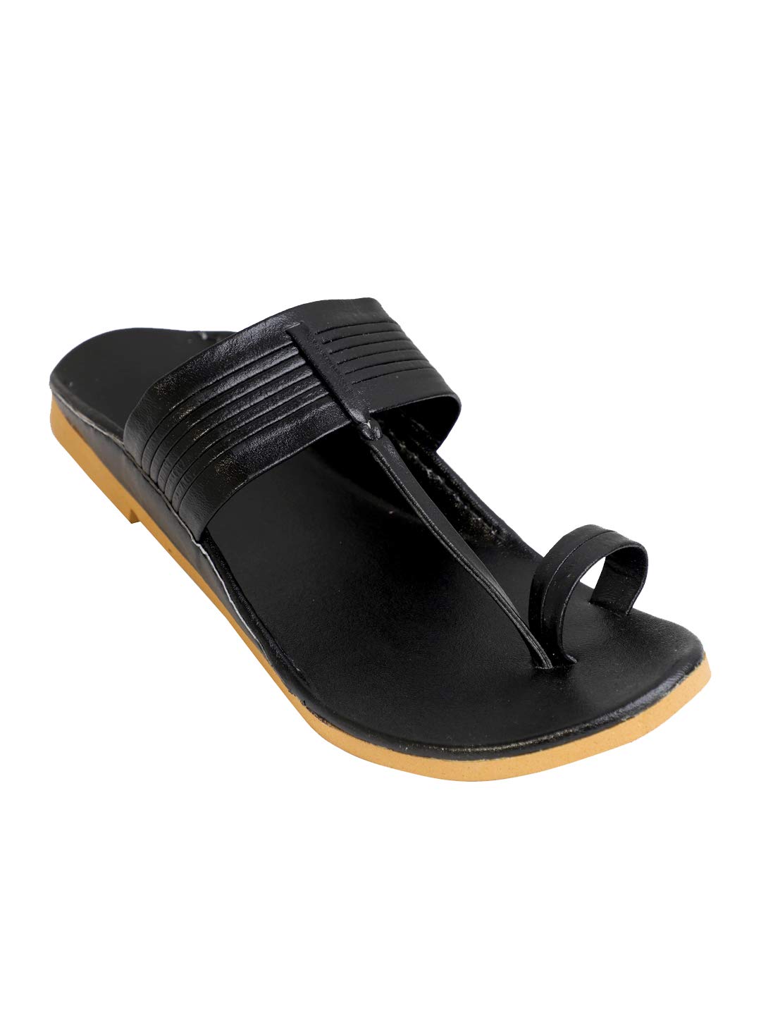 Black Genuine Leather Flats Sandals for Men-image-2