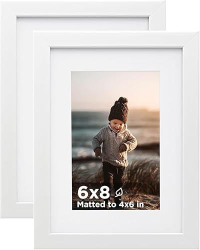 Vista 92 de KINLINK Juego de 2 portarretratos de 6 x 8 pulgadas, marco de fotos de madera mate de 4 x 6 pulgadas con plexiglás para 4 x 6 con paspartú o 6 x 8