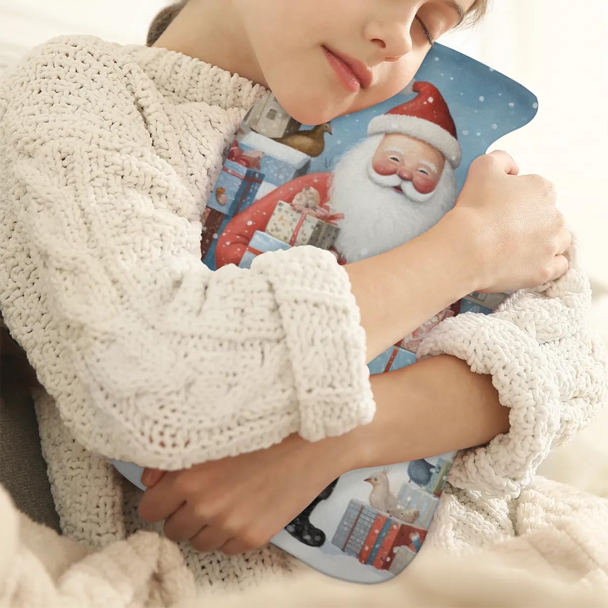 Hot Water Bottle with Soft Cover,2L Xmas Santa Claus Hot Water Bag for Hot and Cold Compress, Hand Feet Warmer, Mystical Santa Claus Rubber Hot or Cold Water Bottle Halloween Christmas Decorations