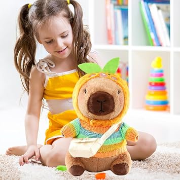 Capybara Plush with 9PCS Clothes&Accessories, 25cm Capybara Stuffed Animal, Cute CapybaraTeddy, Capybaras Plush Soft Toy, Dress Up Capybaras Stuffed Animal PlushToys Gift for Kids Boy Girl (B)