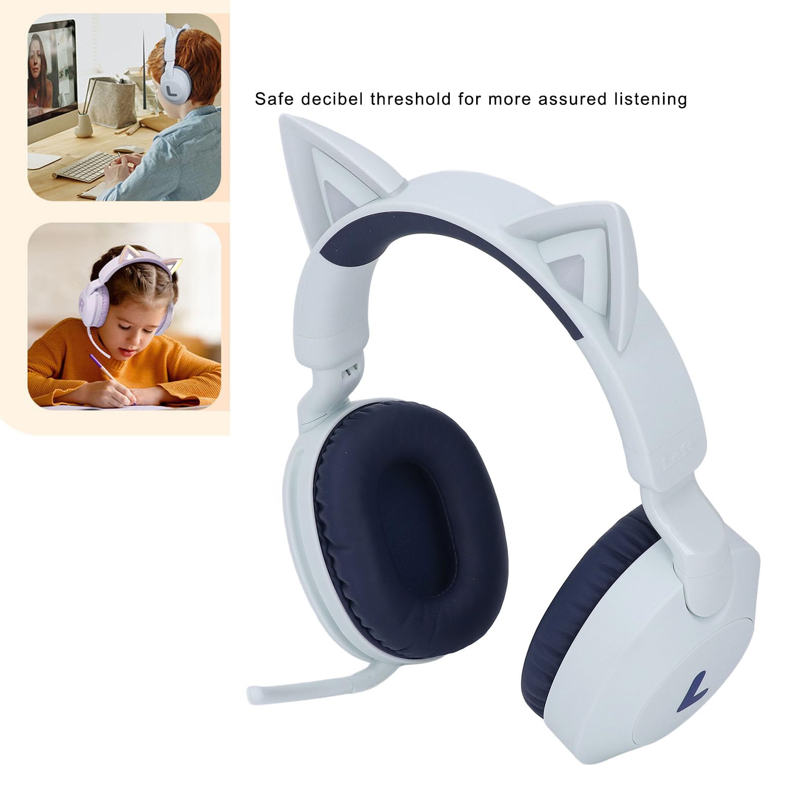 Luocute Cat Ohr -Wireless -Kopfhörer, LED -Licht und 3,5 -mm -Aux -Kabelklappkabel -Musikspiel -Headset, Mikrofon -Lautstärkesteuerung, Schnelles Laden, Geeignet für Schulreiseflugzeuge (Blue)